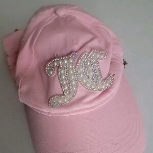 NWT Juicy Couture Womens 3D Pearl & Rhinestone Logo Adjustable Baseball Hat Pink